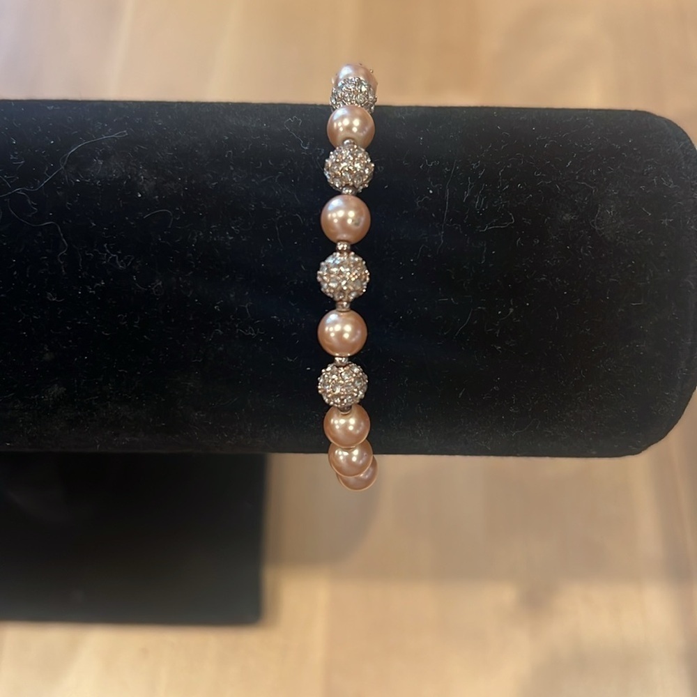 Elegant Pearl and Silver Beaded Bracelet Stackable Bracelet